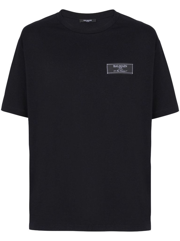 Shop Balmain Cotton T-shirt With Front Logo Label In Nero