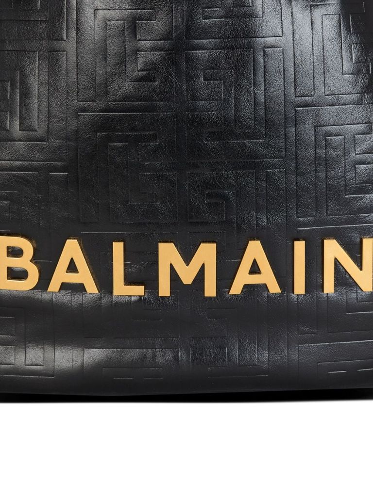 Shop Balmain Large Hobo 1945 Shoulder Bag In Calf Leather With Front Logo In Nero