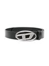 diesel - Calf leather belt with silver logo buckle