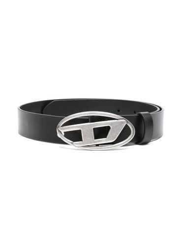 Calf leather belt with silver logo buckle