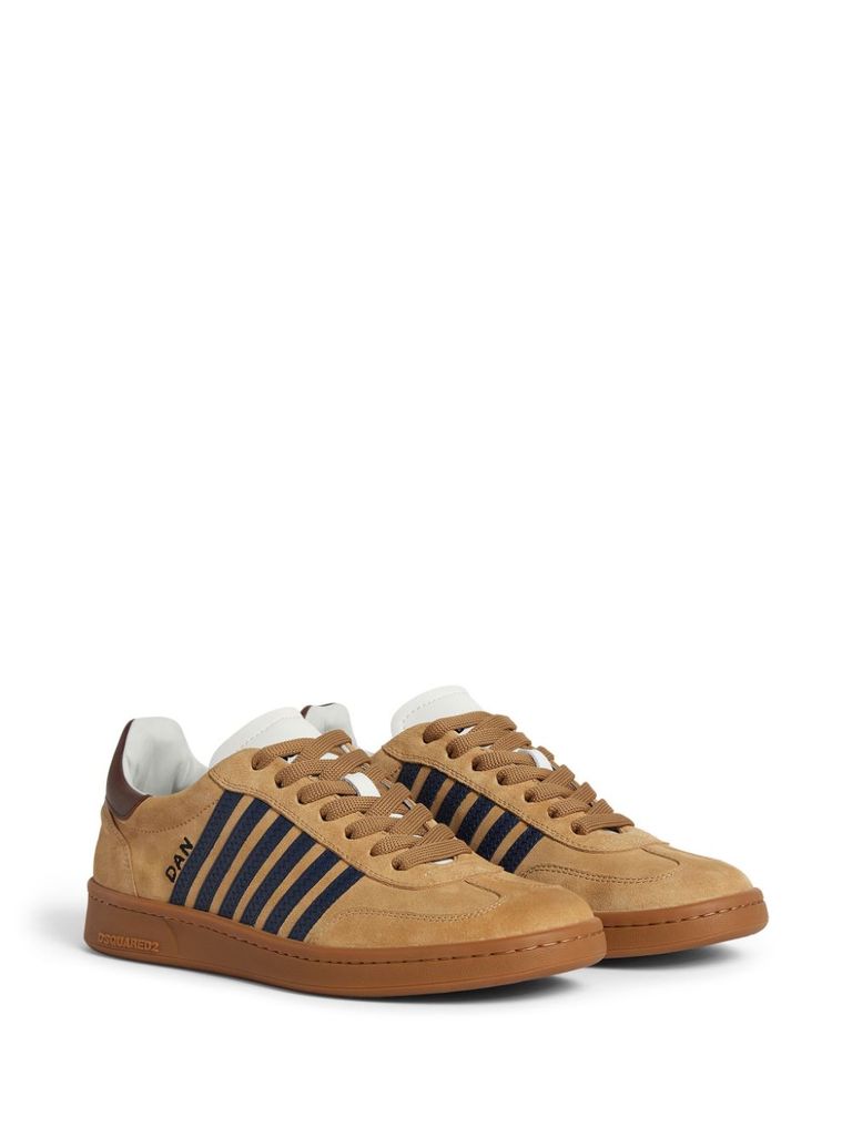 Shop Dsquared2 Suede Calf Leather Boxer Sneakers In Beige