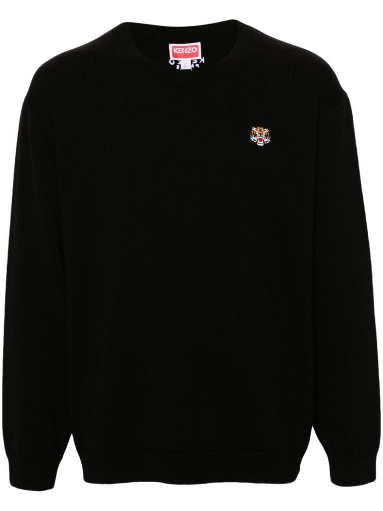 Shop Kenzo Lucky Tiger Sweater In Wool With Tiger Motif In Nero