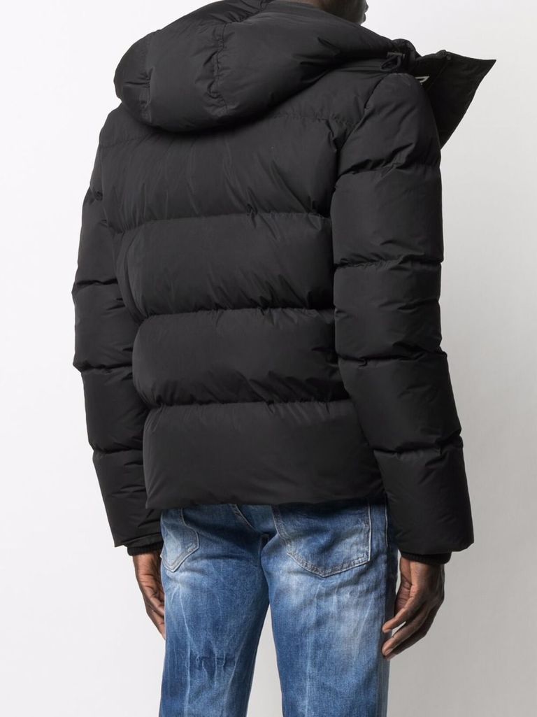 Shop Dsquared2 Short Padded Down Jacket With Logo Print In Nero