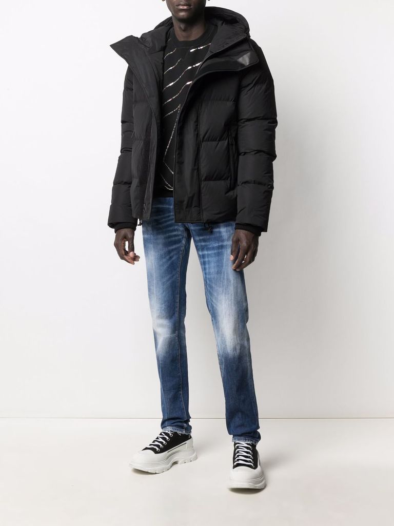 Shop Dsquared2 Short Padded Down Jacket With Logo Print In Nero