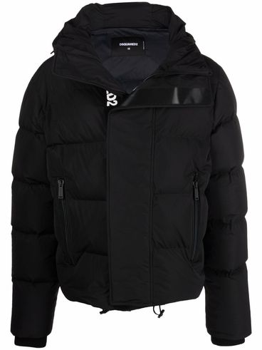 Short padded down jacket with logo print