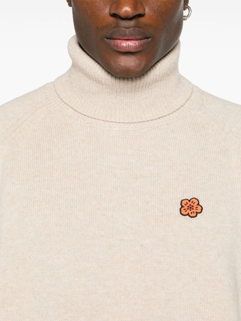 Shop Kenzo Boke Flower Wool Sweater With Motif In Beige