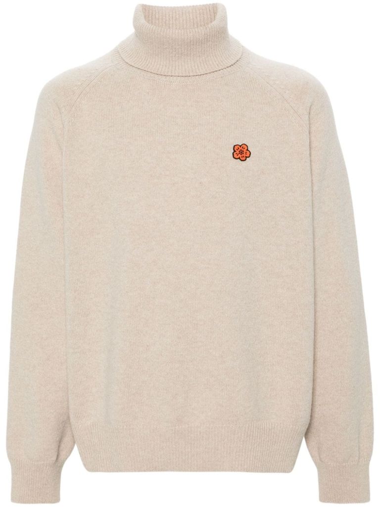 Shop Kenzo Boke Flower Wool Sweater With Motif In Beige