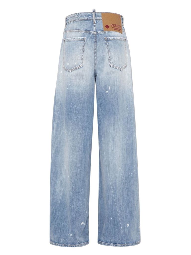 Shop Dsquared2 Wide-leg Cotton Jeans With A Worn Effect In Blu