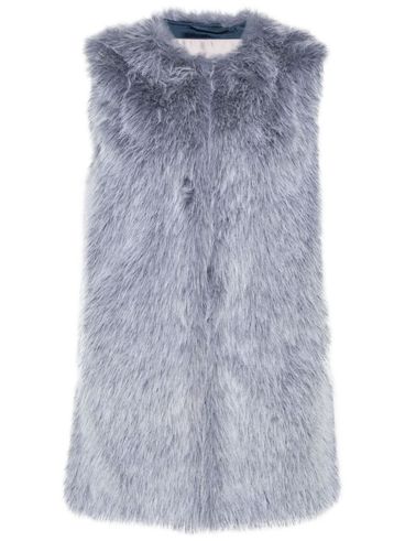 Sleeveless cruelty-free fur coat