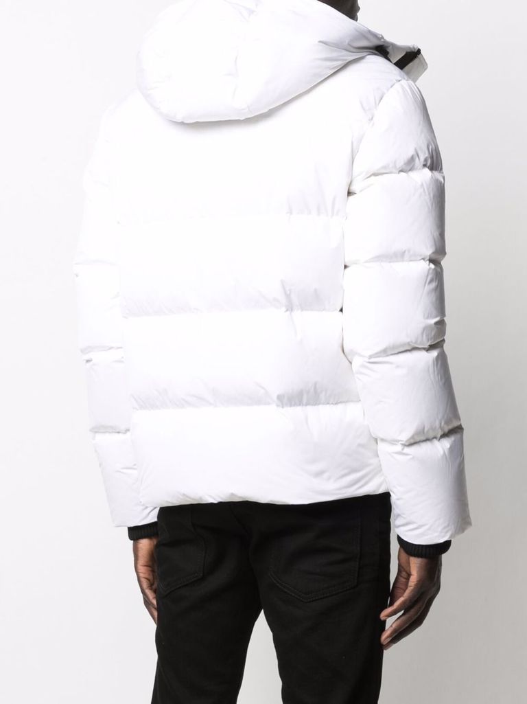 Shop Dsquared2 Short Padded Down Jacket With Logo Print In Bianco