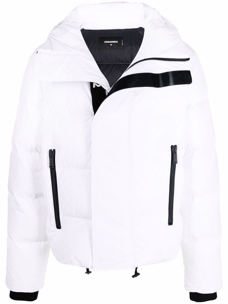 Shop Dsquared2 Short Padded Down Jacket With Logo Print In Bianco