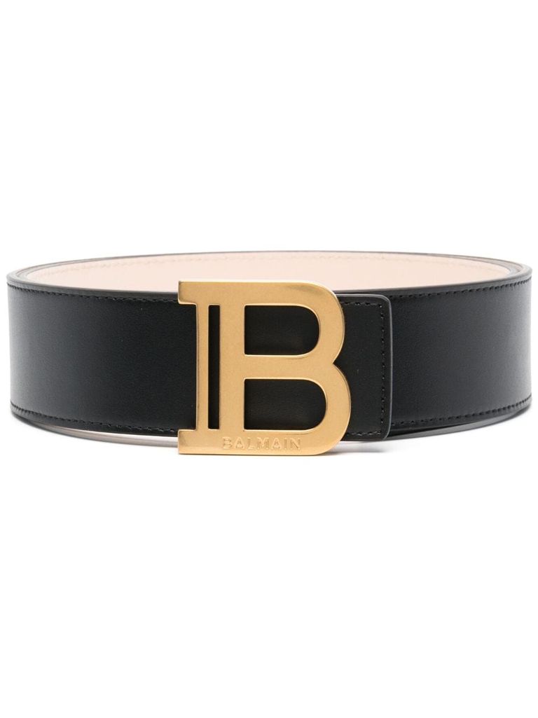 Shop Balmain Iconic Calfskin Leather Belt With B Logo Buckle In Nero