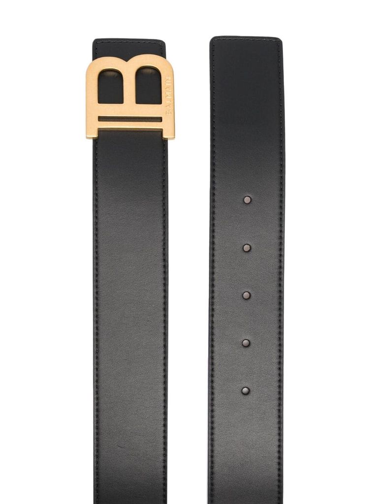 Shop Balmain Iconic Calfskin Leather Belt With B Logo Buckle In Nero