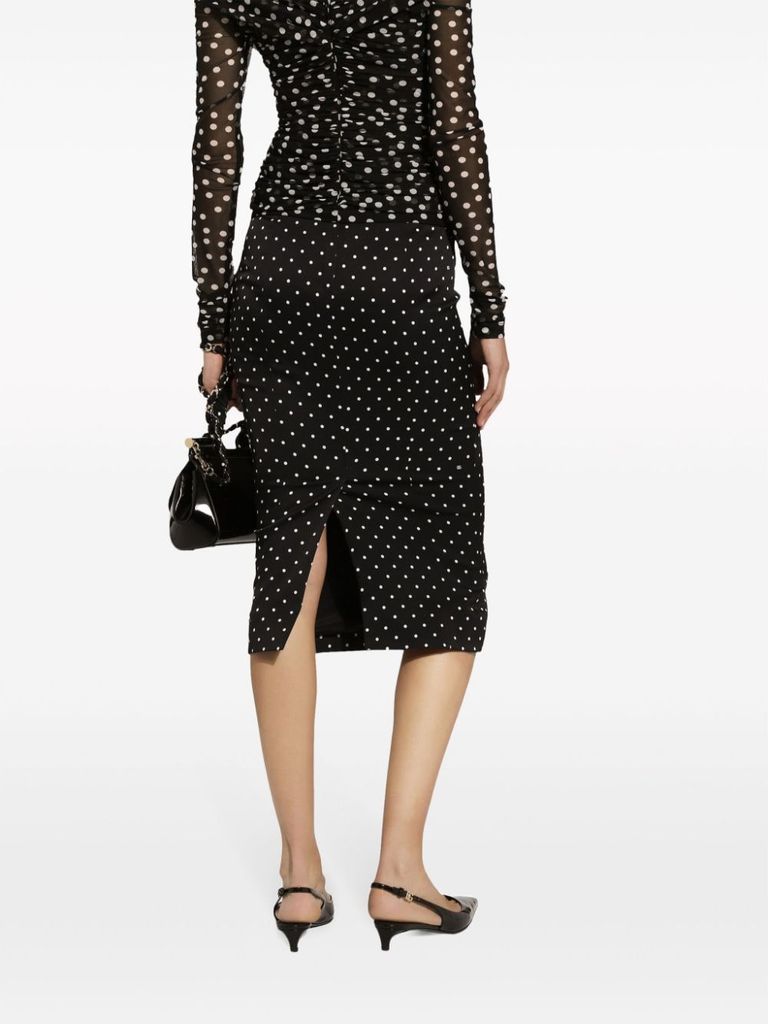 Shop Dolce & Gabbana Stretch Silk Midi Pencil Skirt With Polka Dot Print In Nero