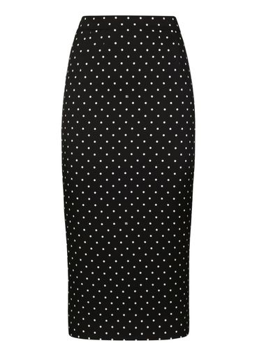 Stretch silk midi pencil skirt with polka dot print