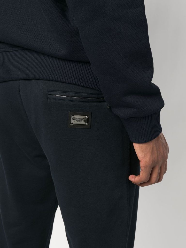 Shop Dolce & Gabbana Cotton Sport Trousers With Rear Metal Logo Label In Blu