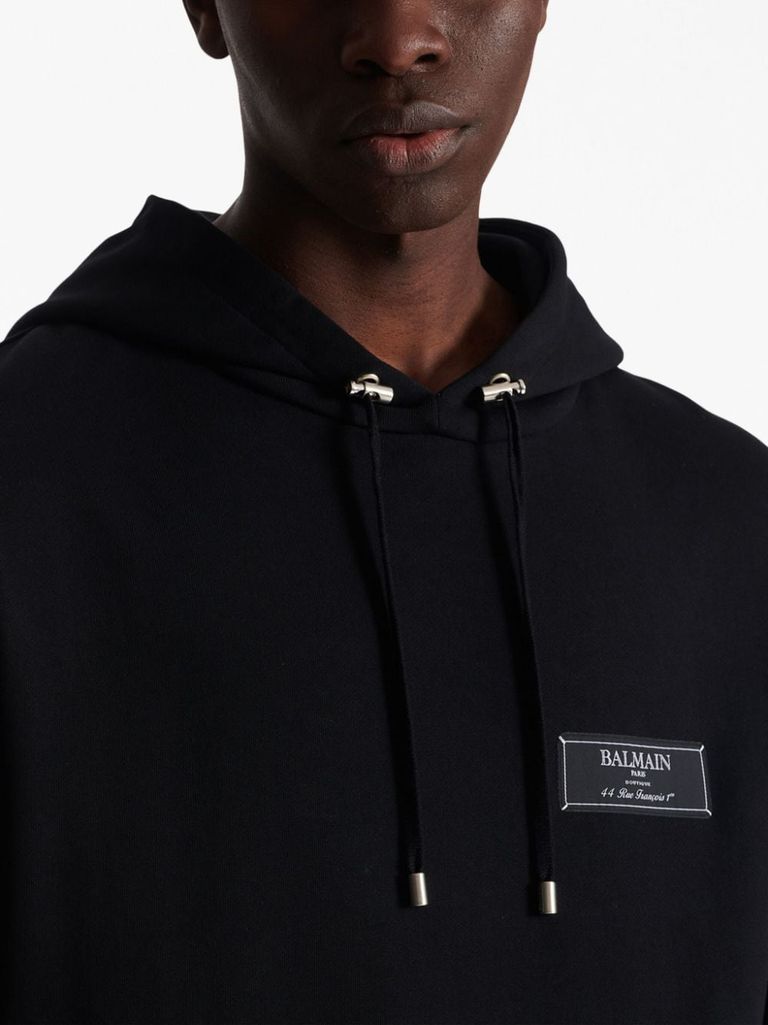 Shop Balmain Iconic Cotton Hoodie In Nero