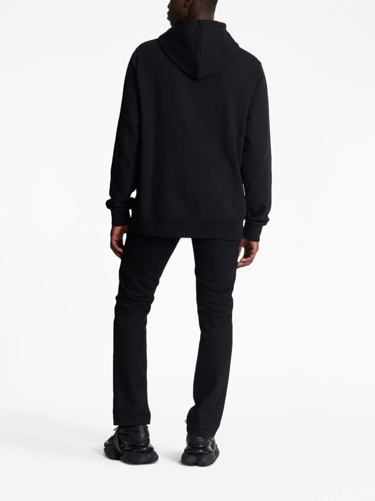 Shop Balmain Iconic Cotton Hoodie In Nero