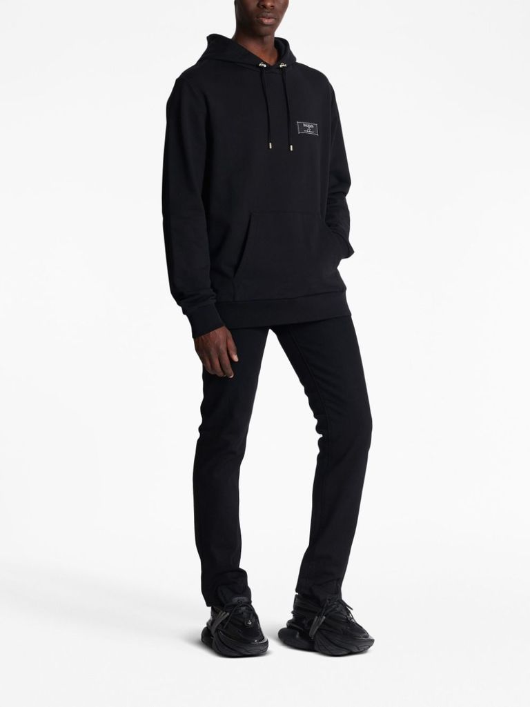 Shop Balmain Iconic Cotton Hoodie In Nero