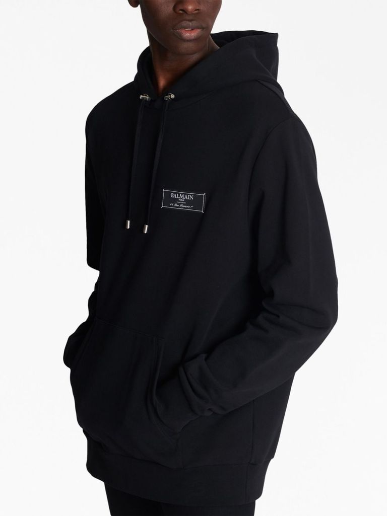 Shop Balmain Iconic Cotton Hoodie In Nero