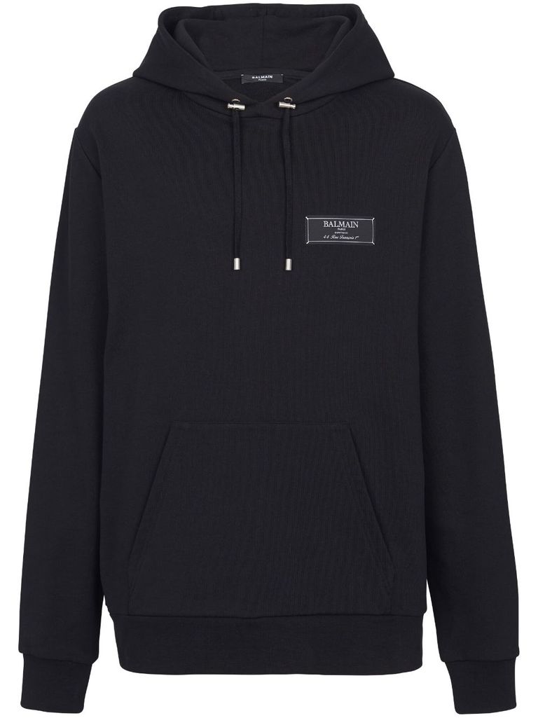 Shop Balmain Iconic Cotton Hoodie In Nero