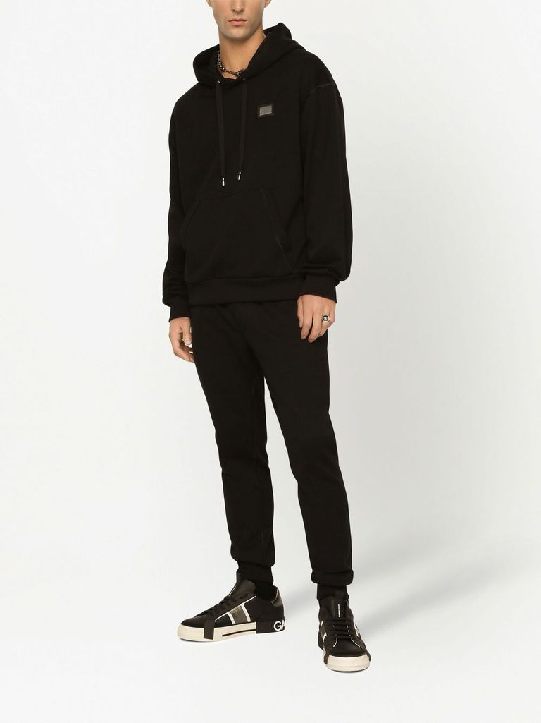 Shop Dolce & Gabbana Iconic Cotton Sweatshirt With Front Metal Label In Nero