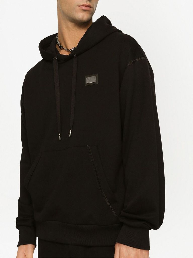 Shop Dolce & Gabbana Iconic Cotton Sweatshirt With Front Metal Label In Nero