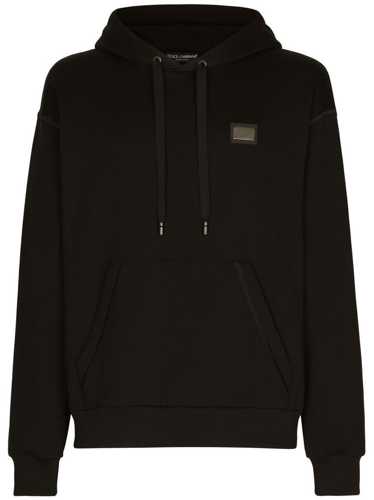 Shop Dolce & Gabbana Iconic Cotton Sweatshirt With Front Metal Label In Nero