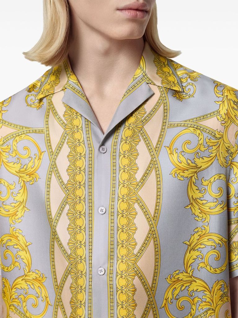 Shop Versace La Coupe Des Dieux Silk Shirt With Print In Grigio