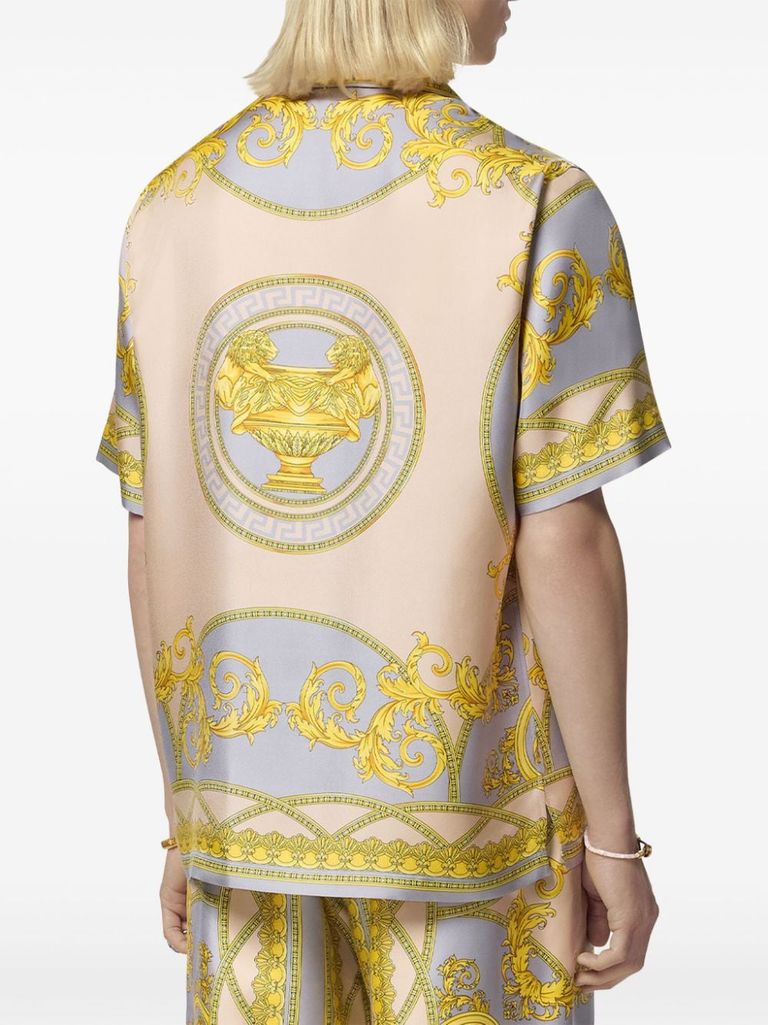 Shop Versace La Coupe Des Dieux Silk Shirt With Print In Grigio