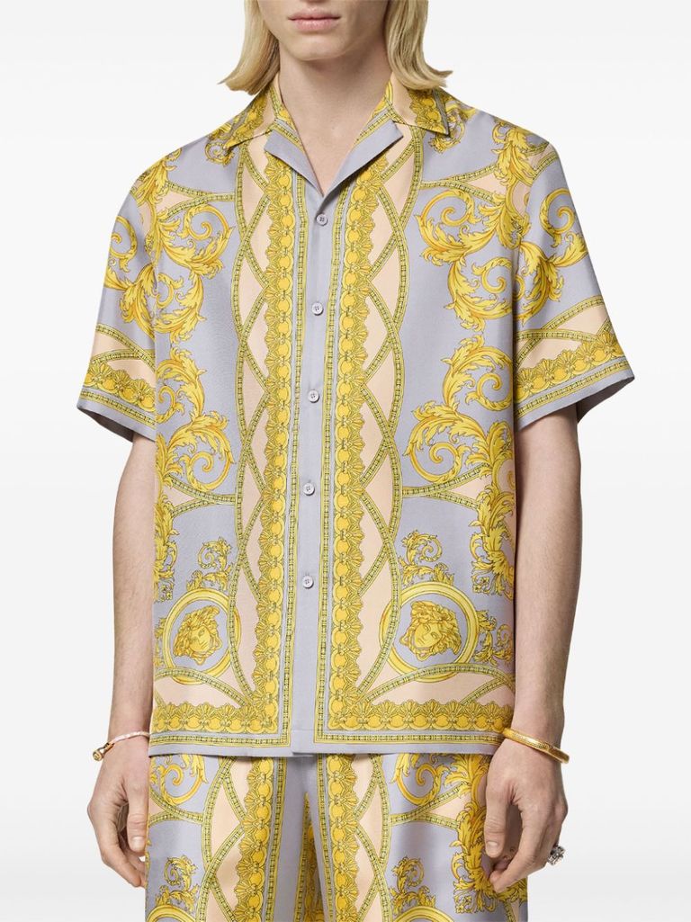 Shop Versace La Coupe Des Dieux Silk Shirt With Print In Grigio