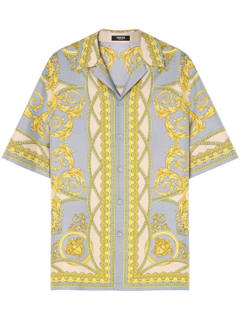 Shop Versace La Coupe Des Dieux Silk Shirt With Print In Grigio