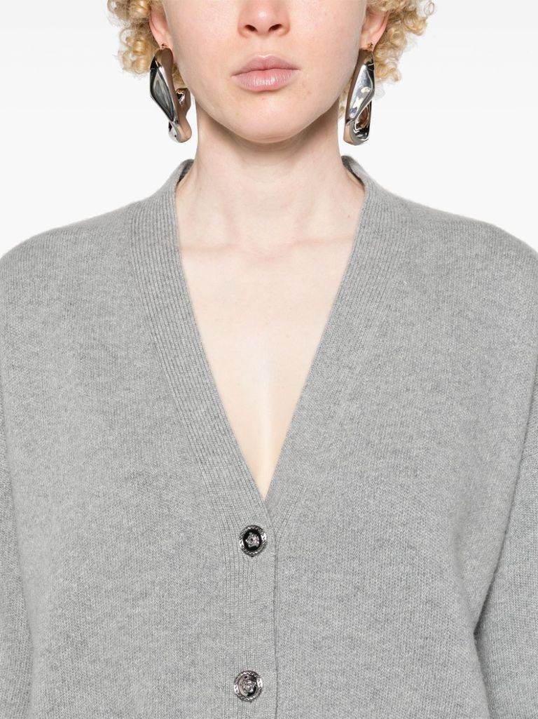 Shop Versace Boxy Wool And Cashmere Cardigan With Pockets In Grigio