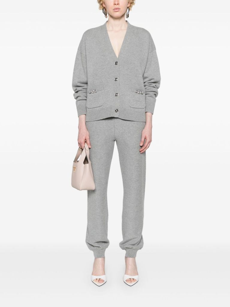 Shop Versace Boxy Wool And Cashmere Cardigan With Pockets In Grigio