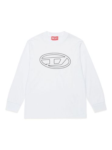 Long-sleeved cotton T-shirt with front printed Oval-D logo