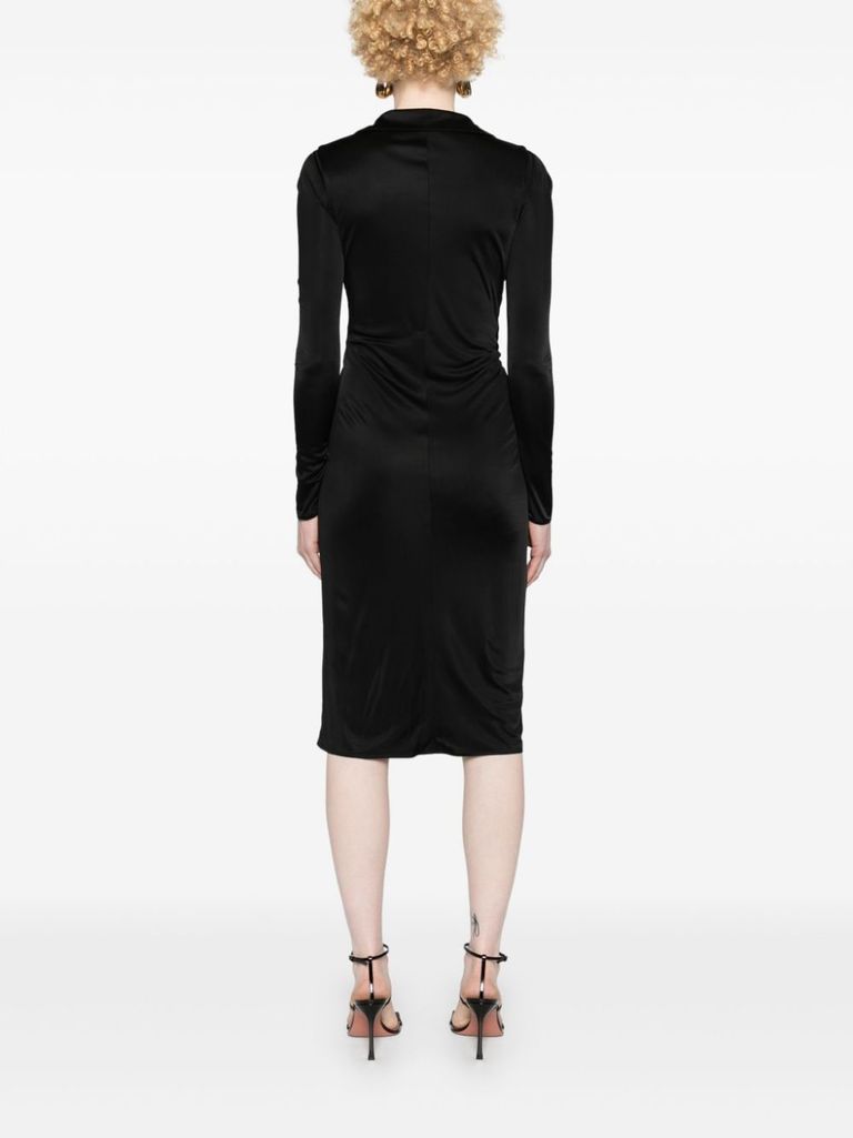 Shop Versace Midi Wrap Dress In Viscose With Medusa Plaque In Nero