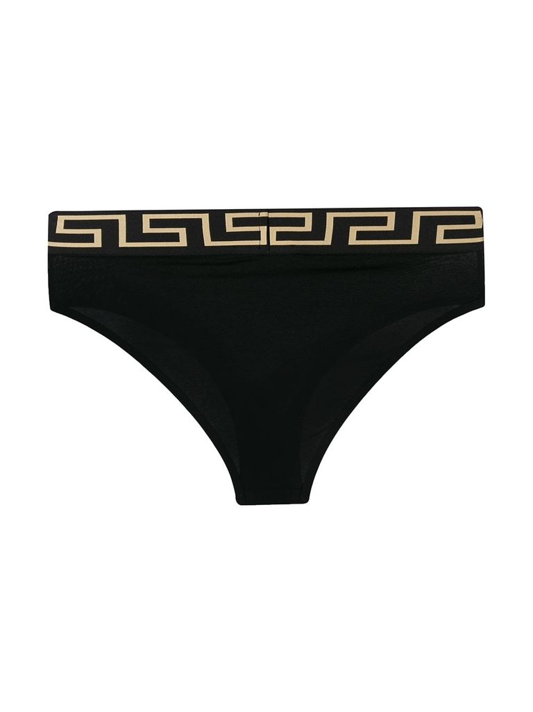 Shop Versace High-waisted Stretch Cotton Briefs In Nero