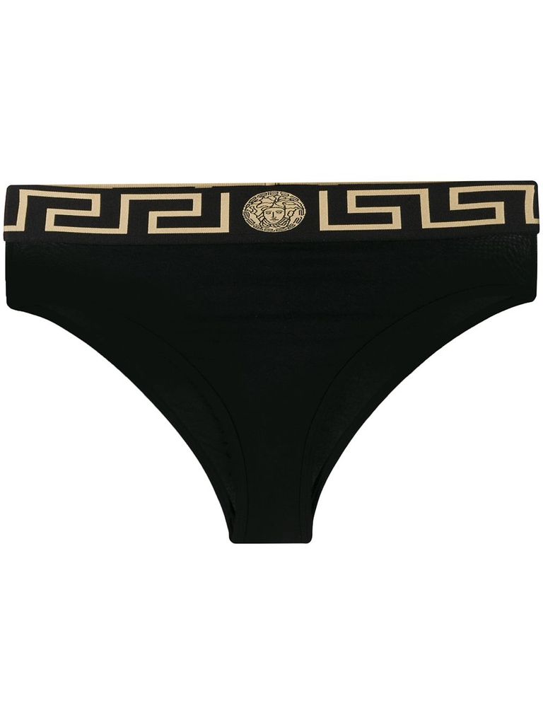 Shop Versace High-waisted Stretch Cotton Briefs In Nero