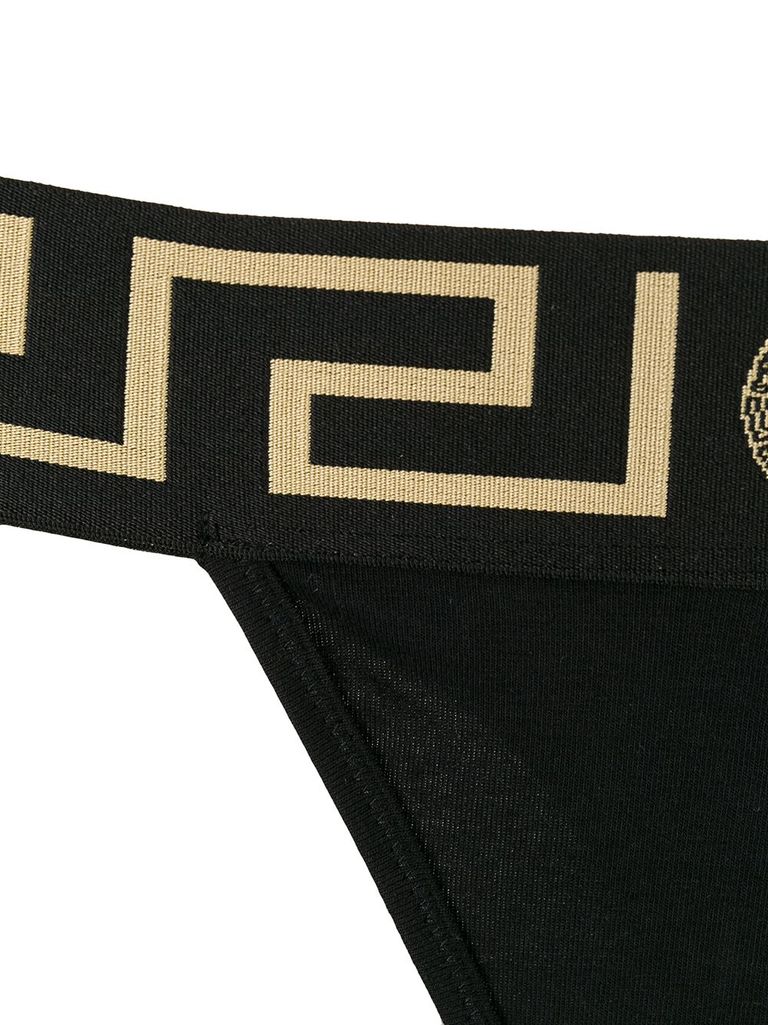 Shop Versace Stretch Cotton Slip With Greek Border In Nero