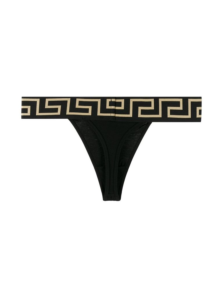 Shop Versace Stretch Cotton Slip With Greek Border In Nero