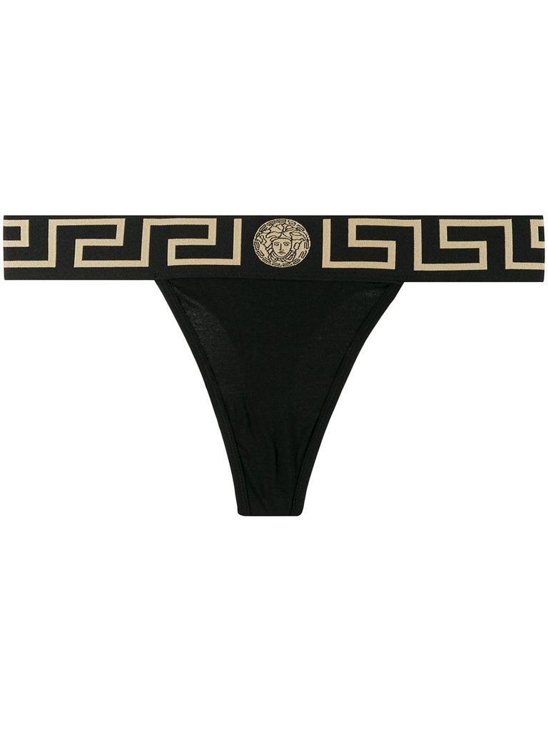 Shop Versace Stretch Cotton Slip With Greek Border In Nero