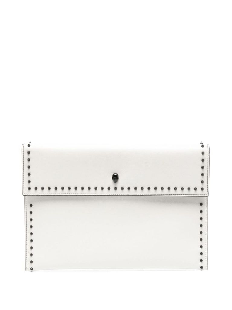 Shop Alexander Mcqueen Calf Leather Clutch Bag With Studs In Beige