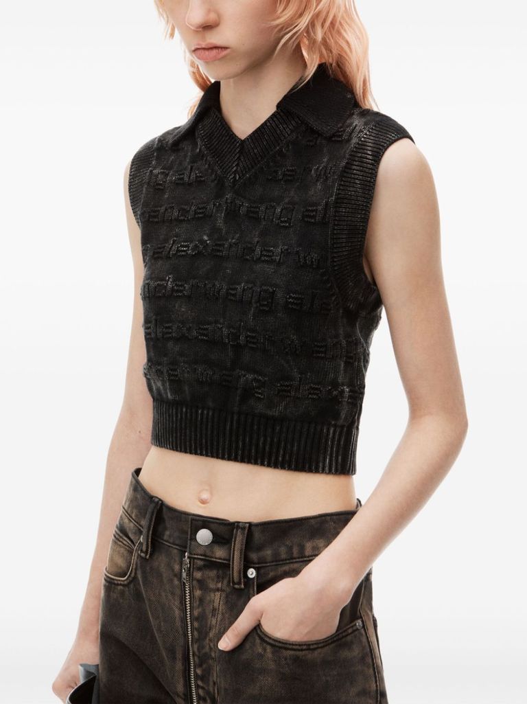 Shop Alexander Wang Cotton Vest With Intarsia Logo In Nero