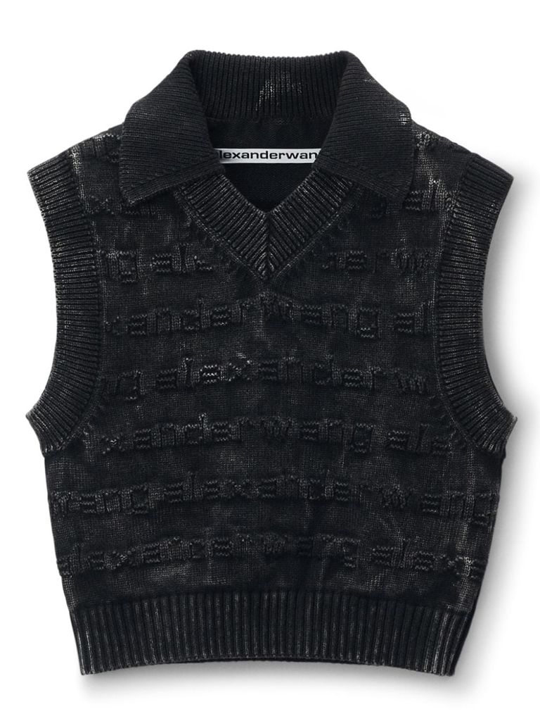 Shop Alexander Wang Cotton Vest With Intarsia Logo In Nero