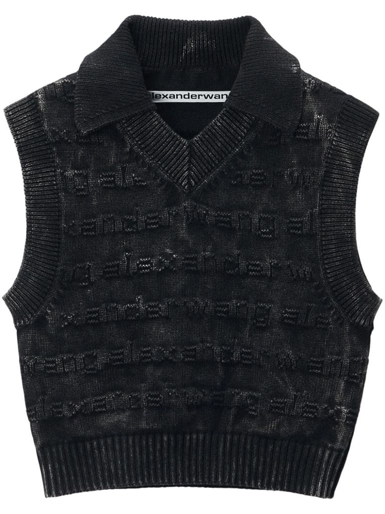 Shop Alexander Wang Cotton Vest With Intarsia Logo In Nero