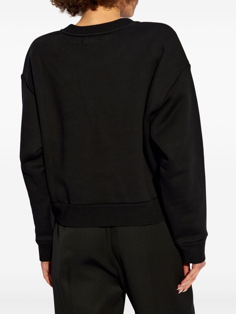 Shop Alexander Mcqueen Cotton Crewneck Sweatshirt With Cut-out Detail In Nero