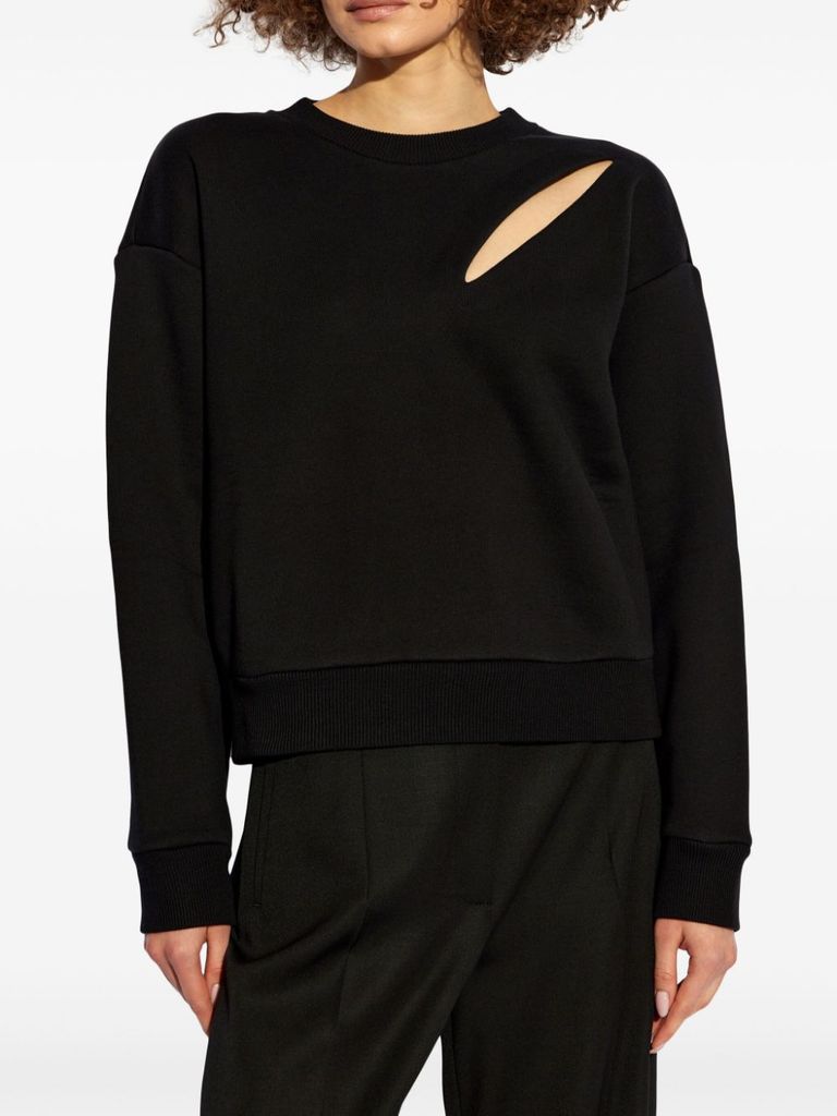 Shop Alexander Mcqueen Cotton Crewneck Sweatshirt With Cut-out Detail In Nero