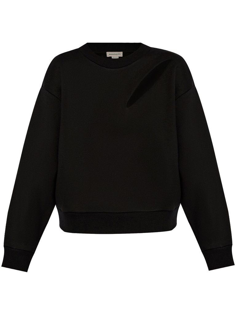 Shop Alexander Mcqueen Cotton Crewneck Sweatshirt With Cut-out Detail In Nero