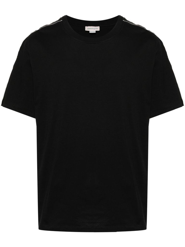 Shop Alexander Mcqueen Crewneck Cotton T-shirt With Printed Logo In Nero