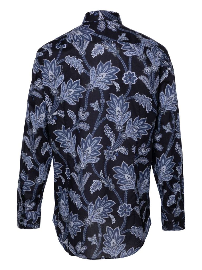 Shop Etro Cotton Shirt With Floral Print In Multicolore